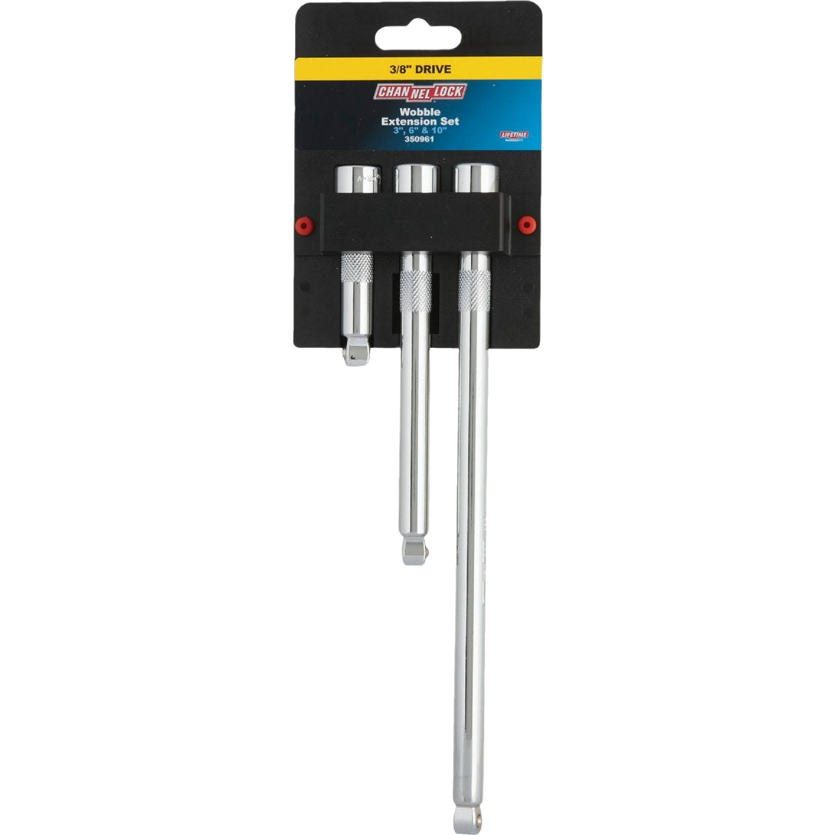 Set of three chrome-plated wobble socket extensions for 3/8-inch drive tools, ideal for home improvement tasks