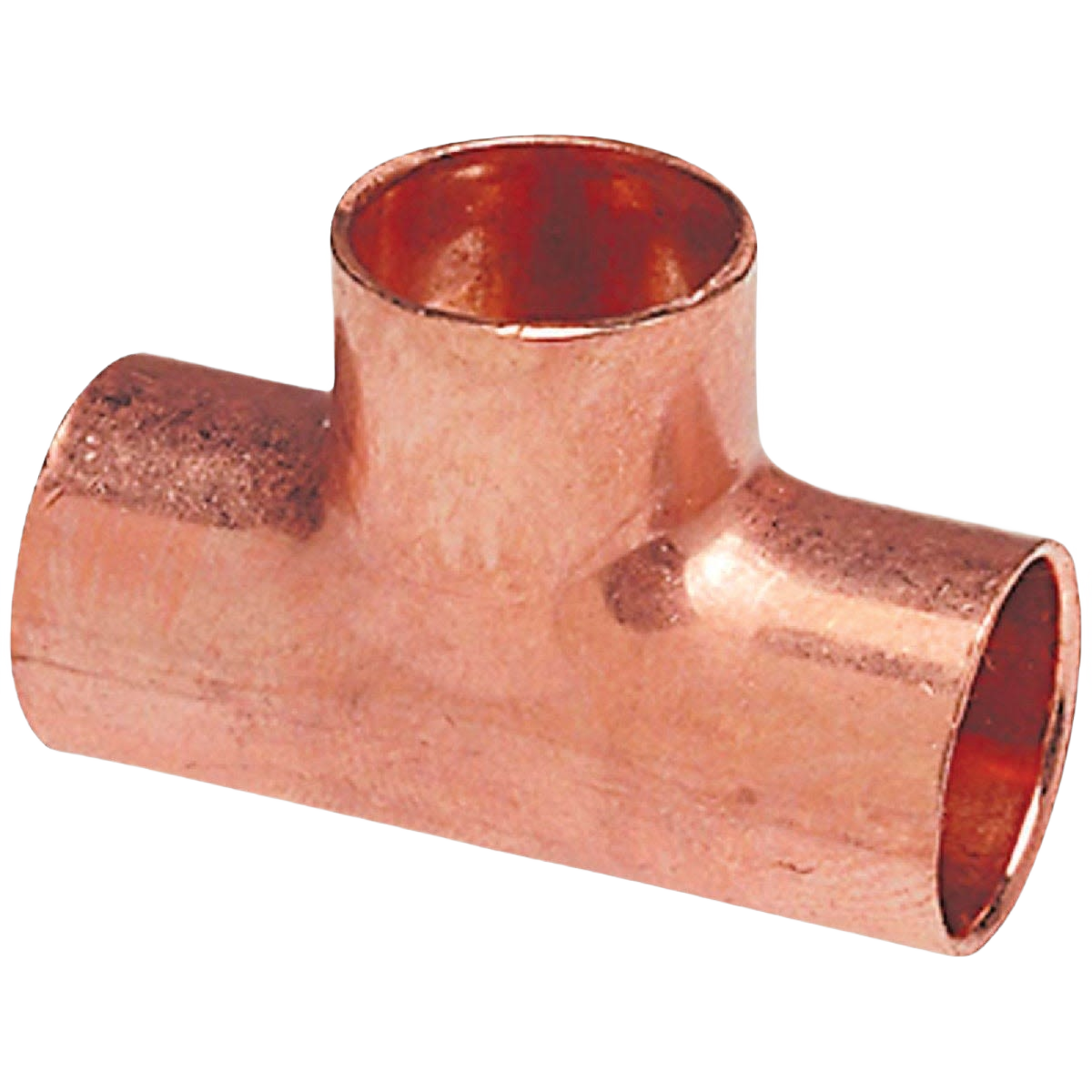 Copper reducing tee fitting for plumbing and pipe connections in copper fittings and home improvement collections