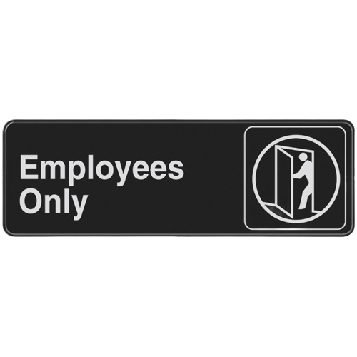 Black and white sign displaying "Employees Only" text with a doorway icon for office and commercial use in hardware collection