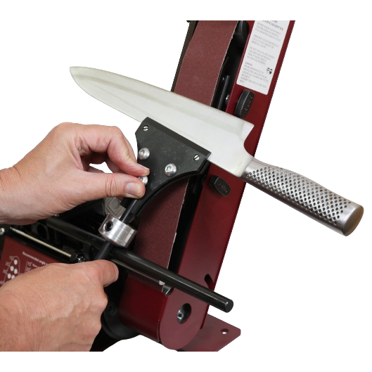 Adjusting the Sorby Large ProEdge knife holder on a sharpening machine for home improvement tasks