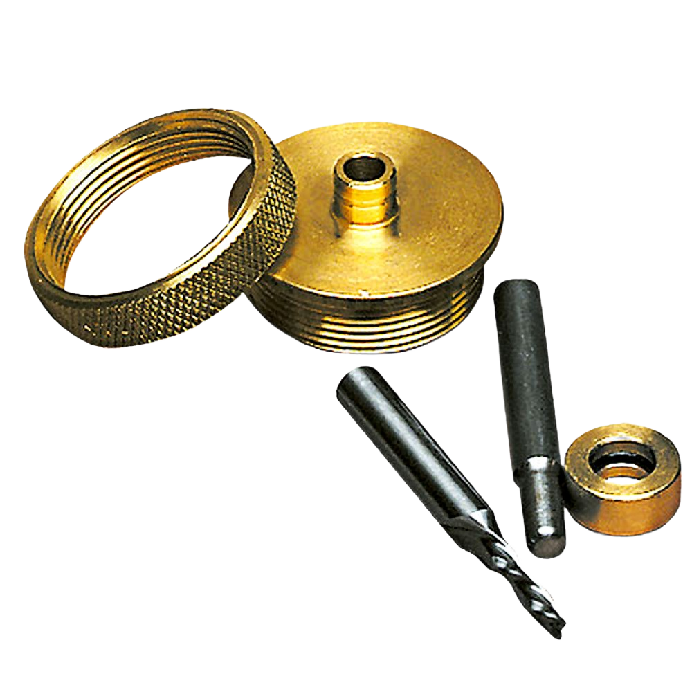 Brass router inlay kit components including guide rings and bits for precision woodworking in tool accessories under $100 collection