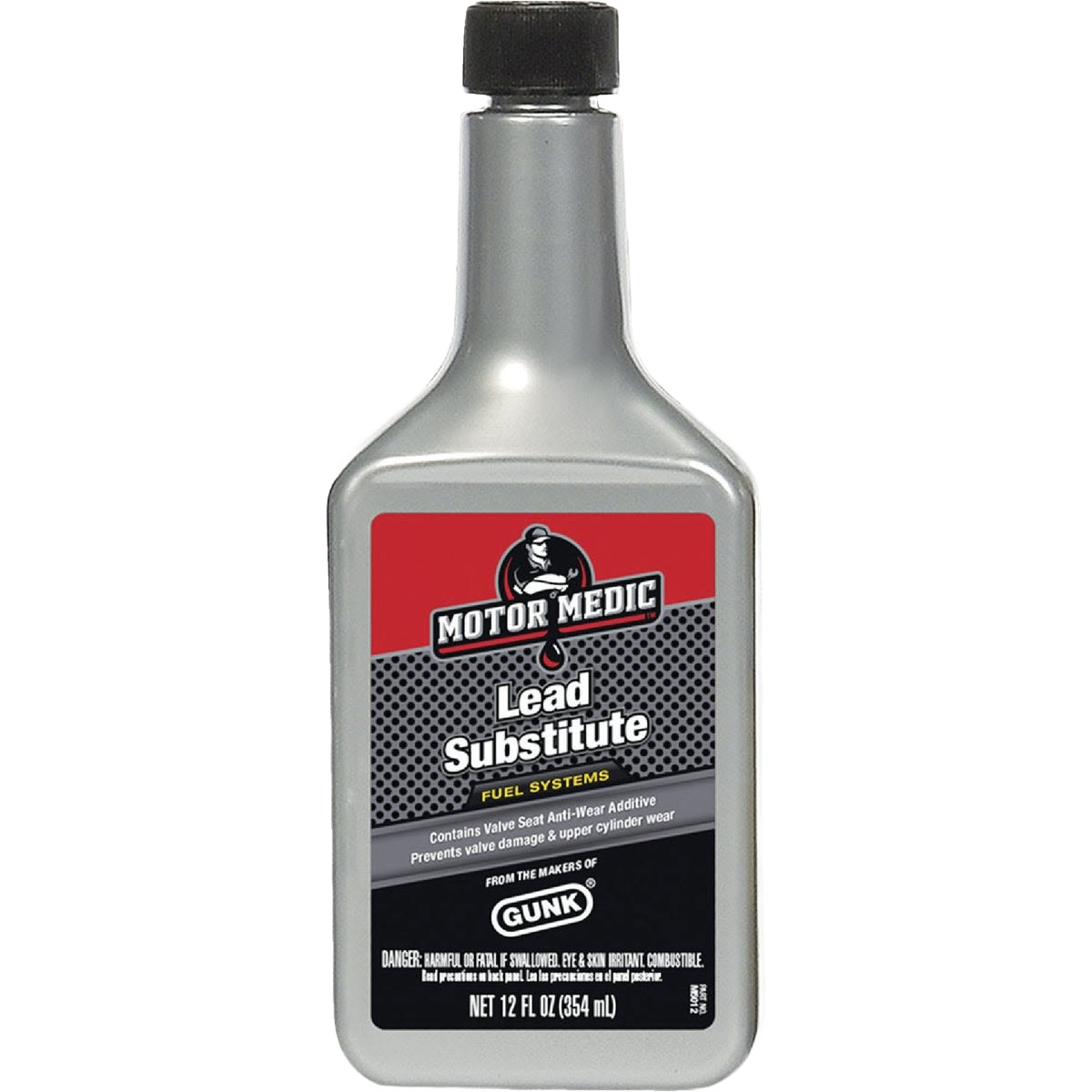 Silver bottle of Motormedic lead substitute for engine valve protection in automotive fluids and lubricants collection