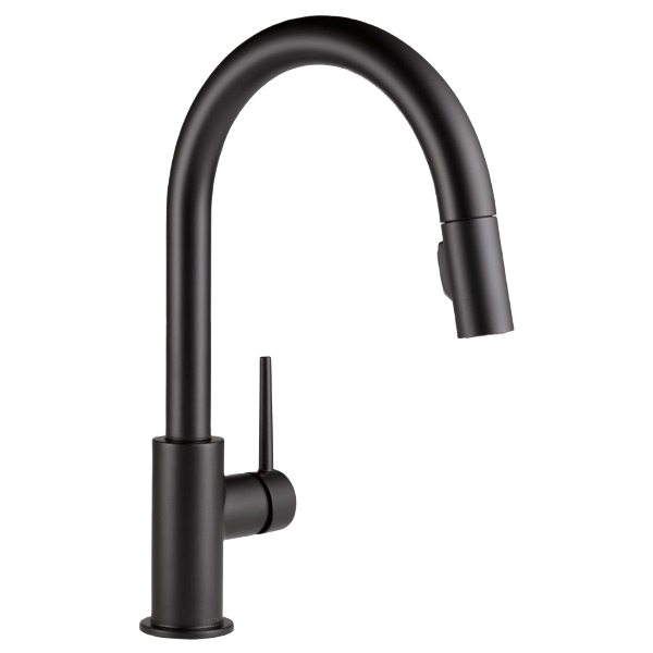 Matte black kitchen faucet with high-arc spout and single side handle for modern home improvement projects