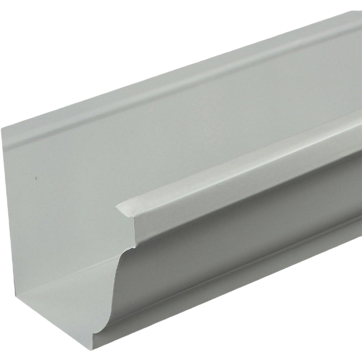 White high-tensile aluminum K-style gutter section designed for home improvement and exterior installation projects