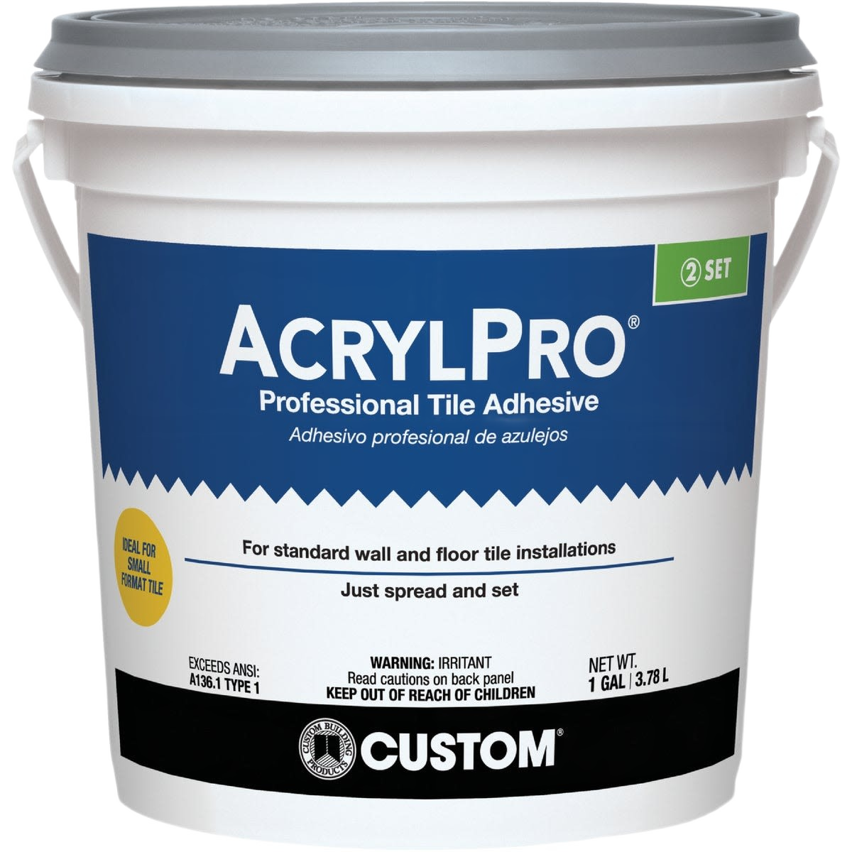 1 gallon container of professional tile adhesive for wall and floor tile applications in home improvement projects