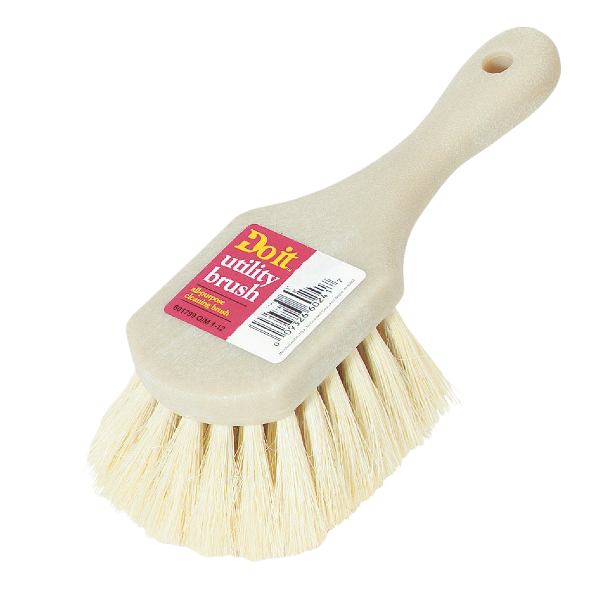 White scrub brush with angled handle and fiber bristles for cleaning tools in home improvement collections under $50