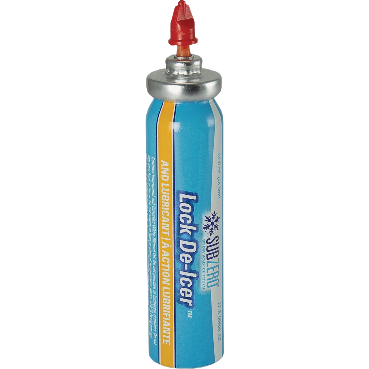 Blue and orange aerosol can of Victor lock de-icer and lubricant with red nozzle for home improvement use