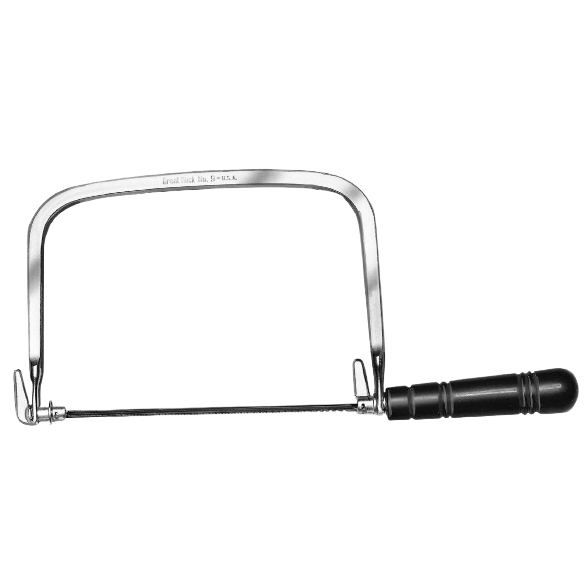 Steel coping saw with black handle designed for precision cutting in tools and home improvement tasks