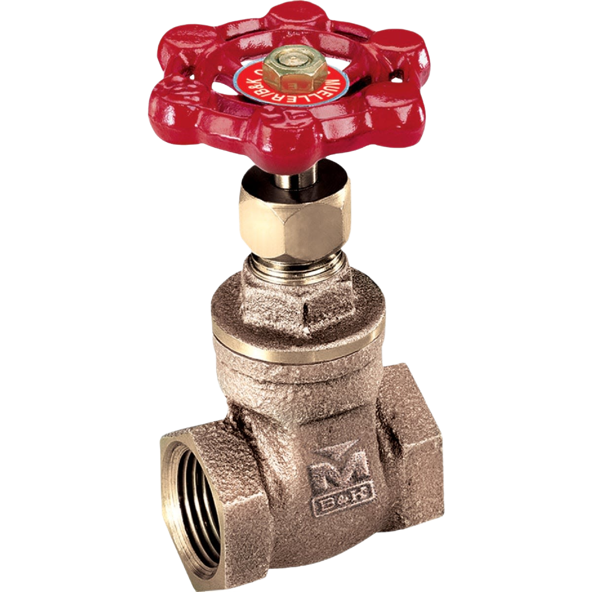 Low lead brass gate valve with red handwheel, suitable for plumbing and home improvement valve applications