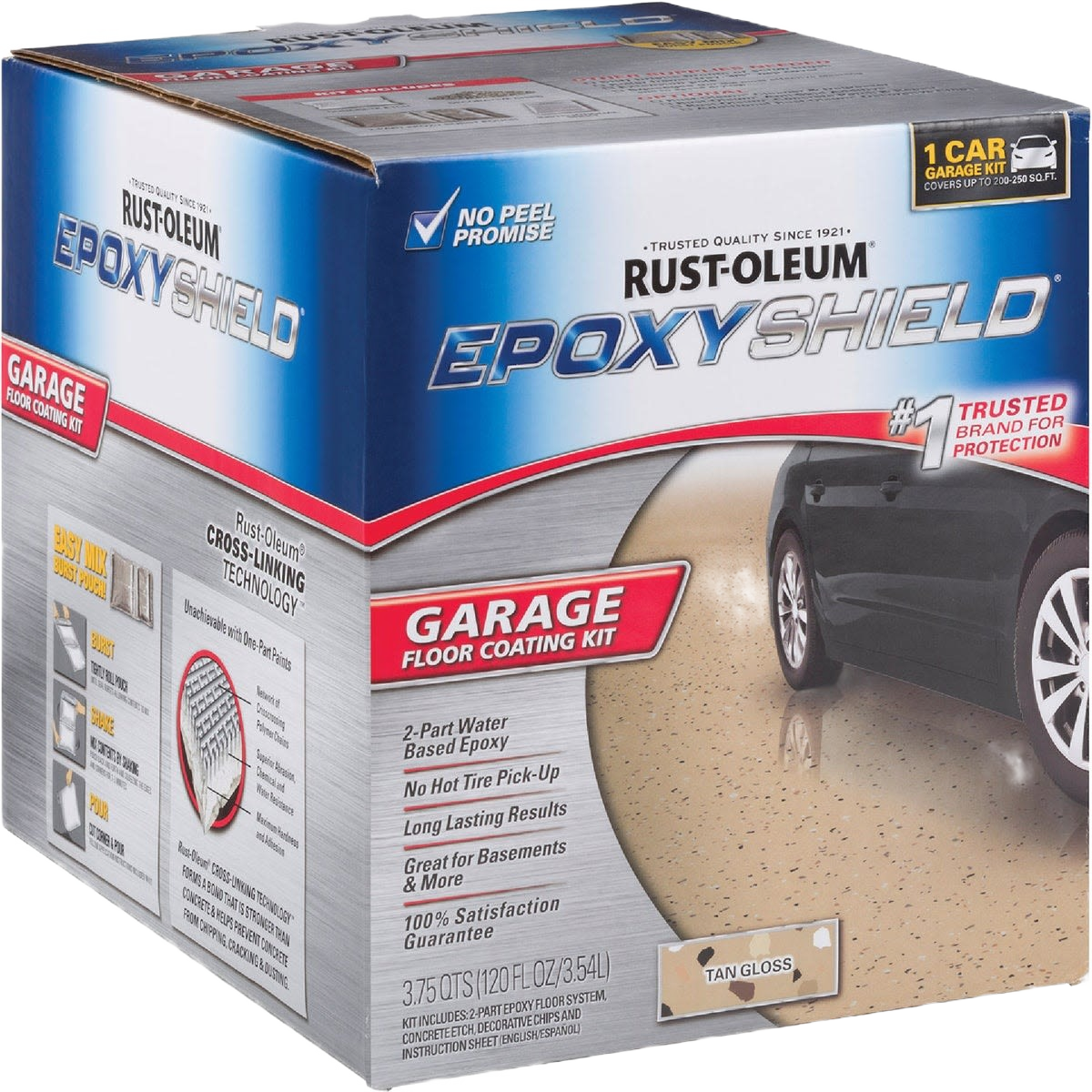 Rust-Oleum epoxy garage floor coating kit in tan gloss with water-based protection for home improvement projects