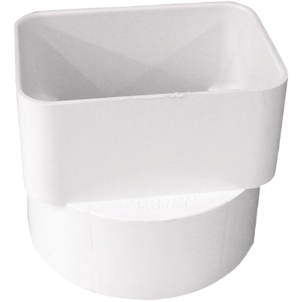 White PVC downspout adapter for gutter to sewer pipe connection in Pipes & Fittings and Gutters & Downspouts collections