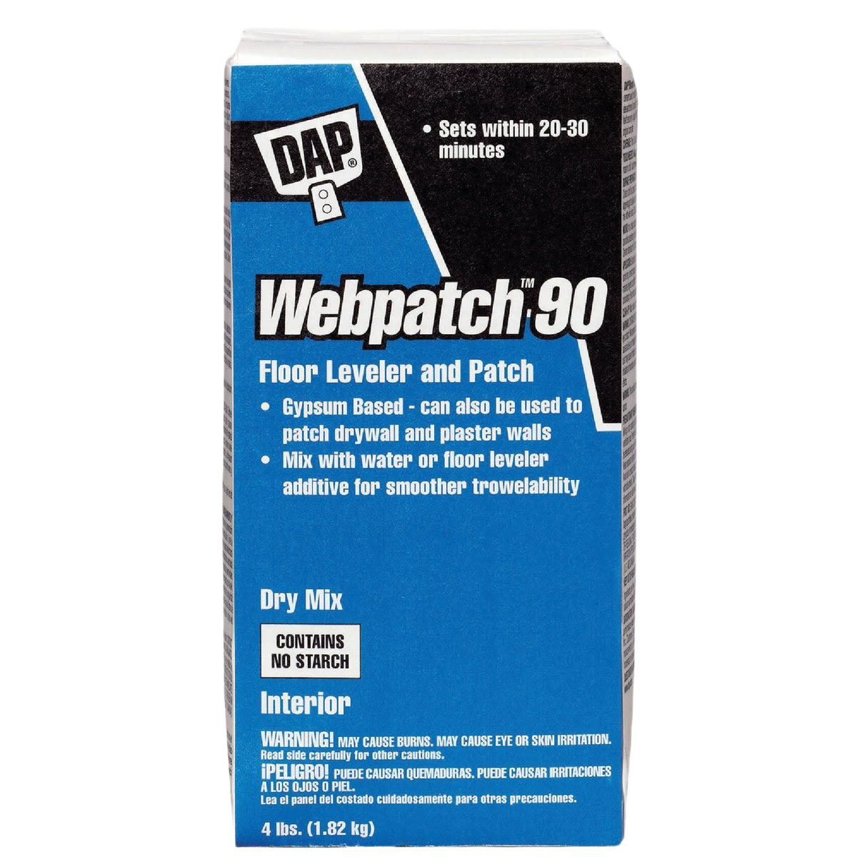Blue and black bag of DAP Webpatch 90 gypsum-based floor leveler and patch for home improvement tools under $50