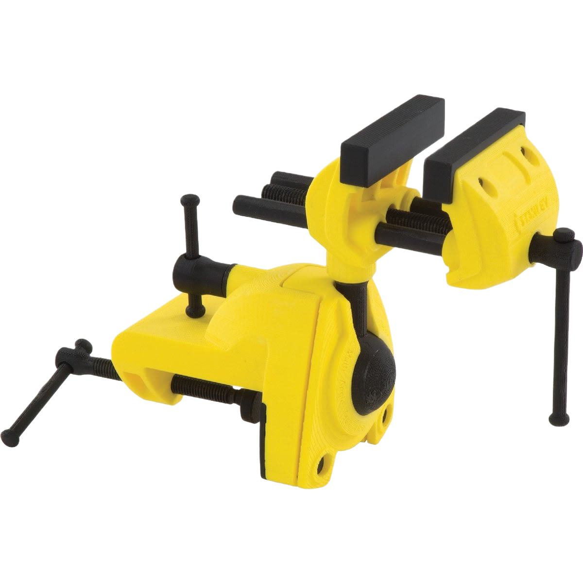 Yellow multi-angle bench vise with black tightening handles for securing materials in home improvement projects