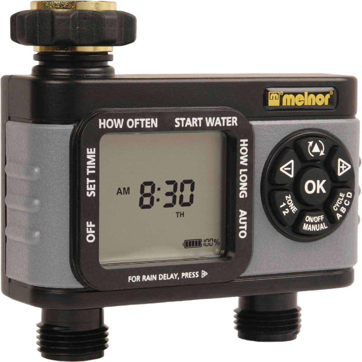 Digital water timer for lawn sprinklers with programmable zones and day-specific settings for watering control under $100