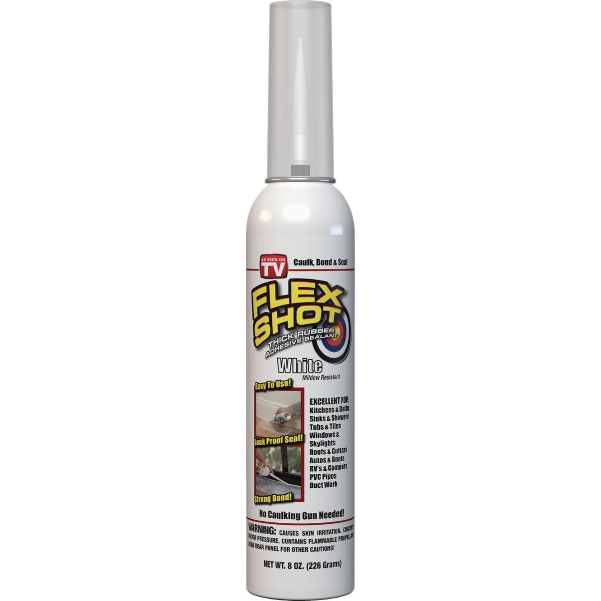 White adhesive rubber sealant tube designed for flexible, waterproof sealing in home improvement projects