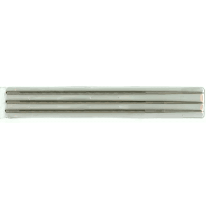 Three narrow round saw chain files in a clear plastic package for tools and home improvement use