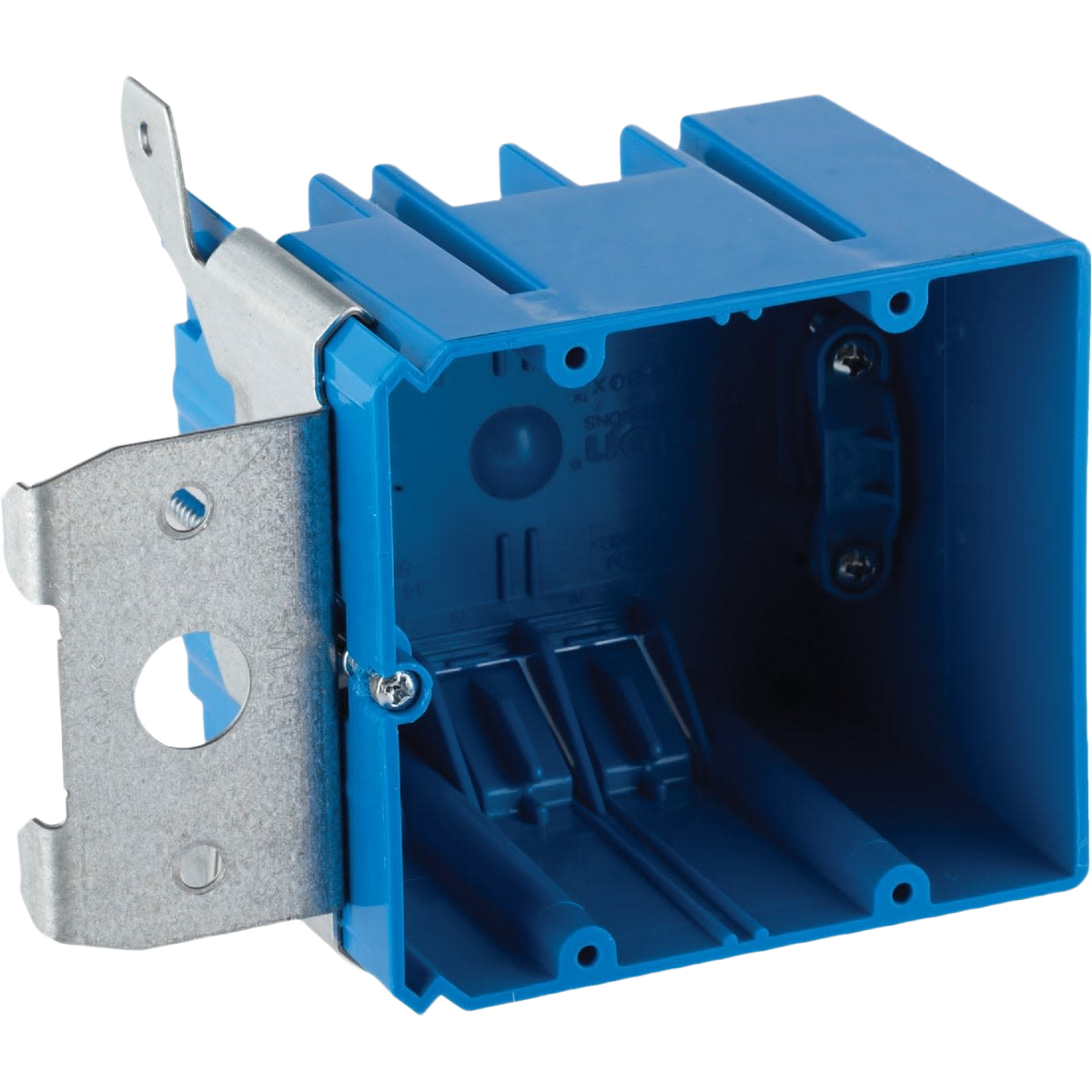 Blue PVC 2-gang adjustable electrical wall box with metal mounting bracket for electrical and conduit fittings under $50 collection