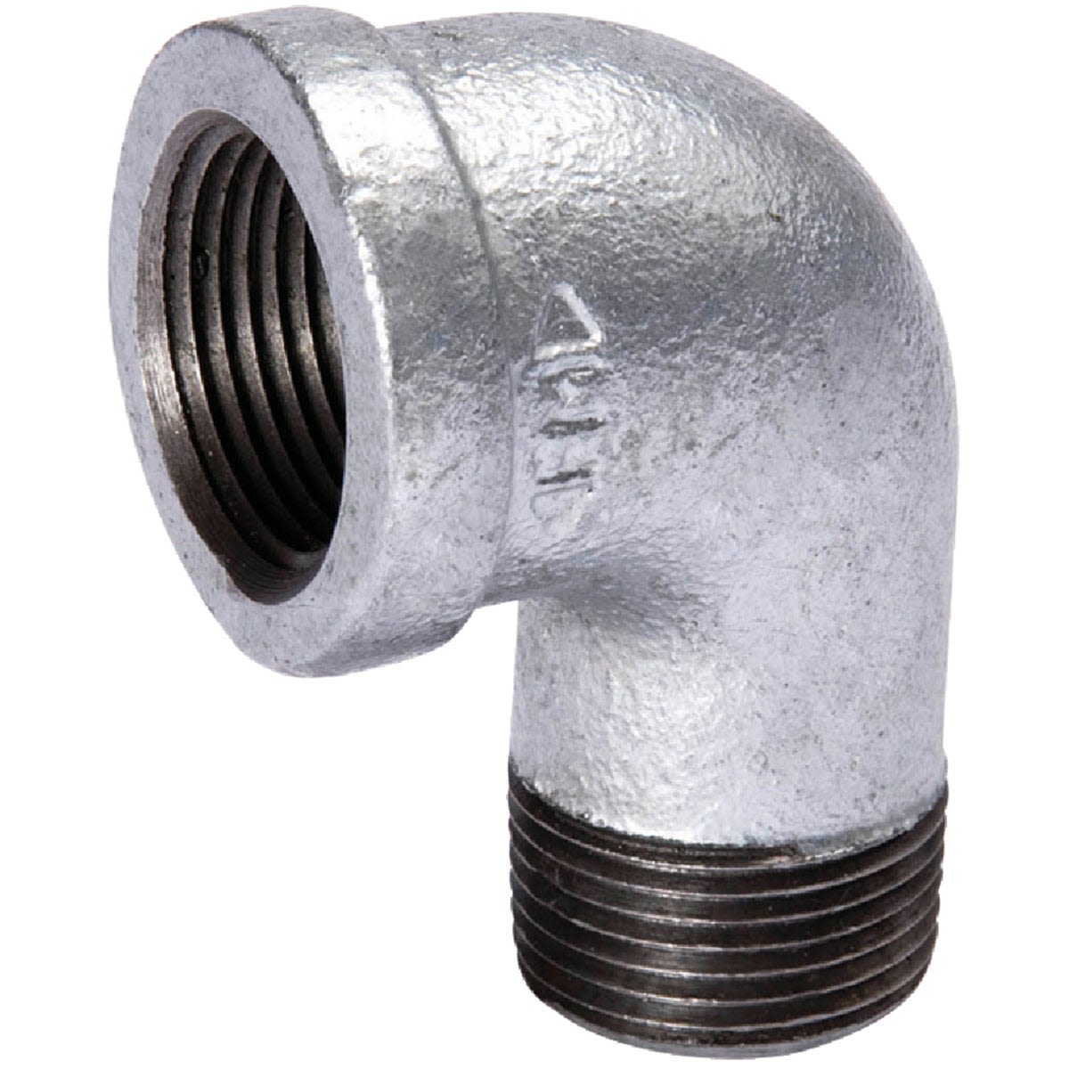 Galvanized malleable iron 90-degree street elbow with threaded ends for plumbing and irrigation use under $50 collections