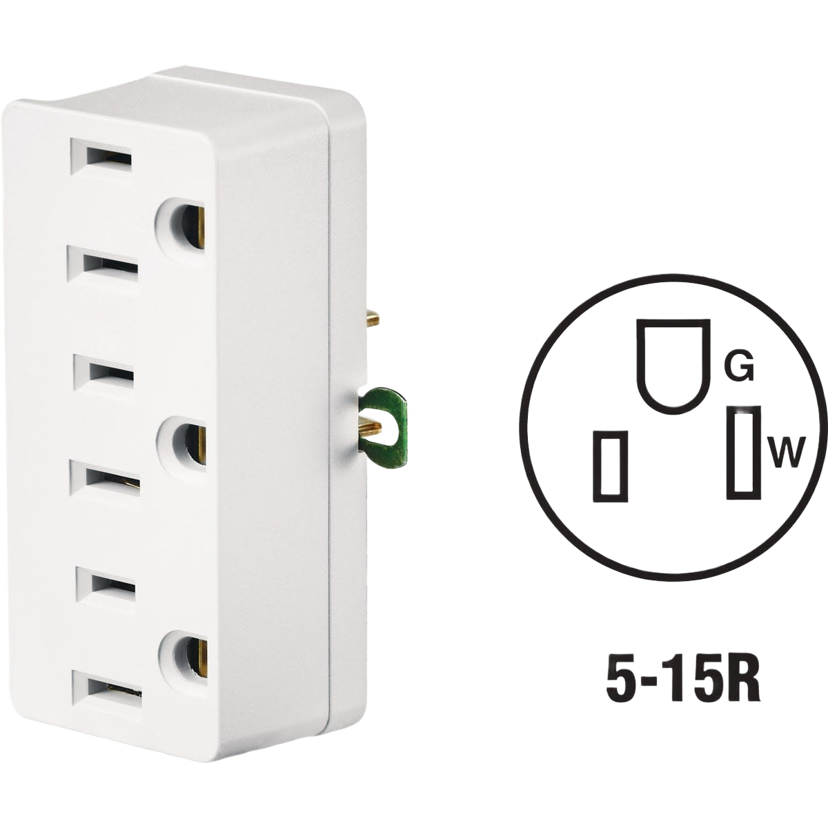 White 15 amp three-outlet adapter tap with grounding for electrical wiring and home improvement use under 50 dollars