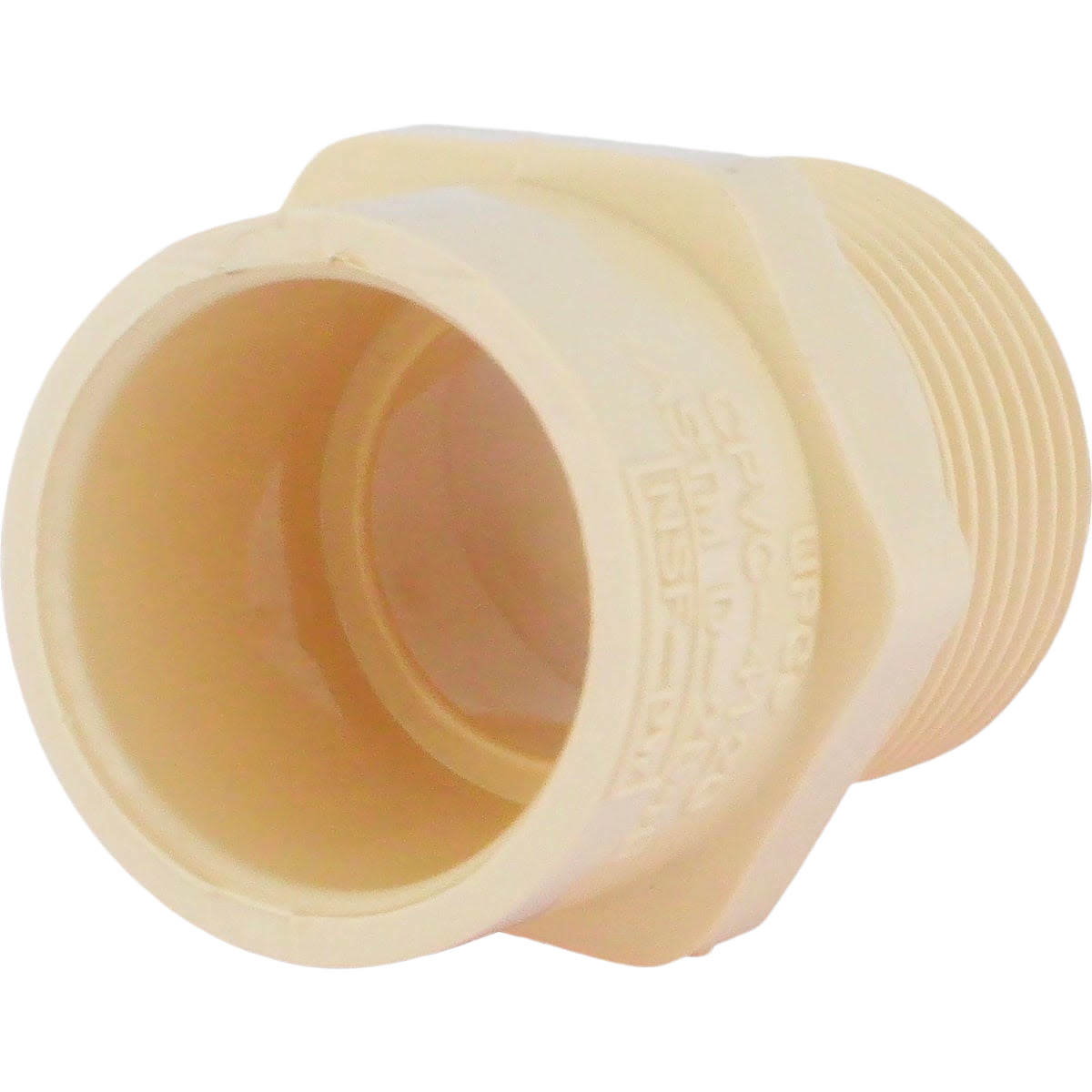 Beige male threaded adapter for connecting metal fittings to CPVC pipes in plumbing and PVC fittings under $50 collection