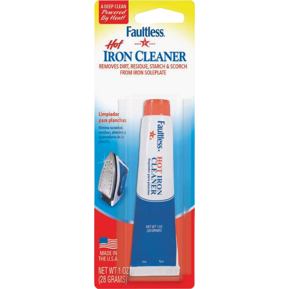 Faultless hot iron cleaner tube in red, white, and blue packaging for cleaning supplies under $50 collection