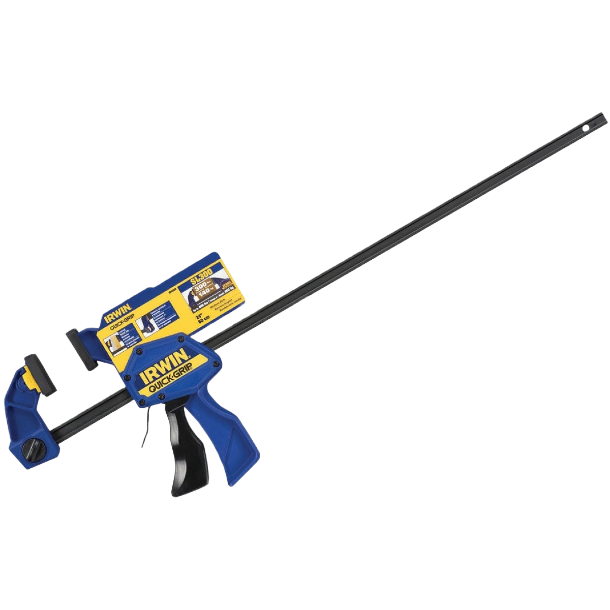 Blue and black Irwin quick-grip bar clamp with ergonomic handle for tools and home improvement projects