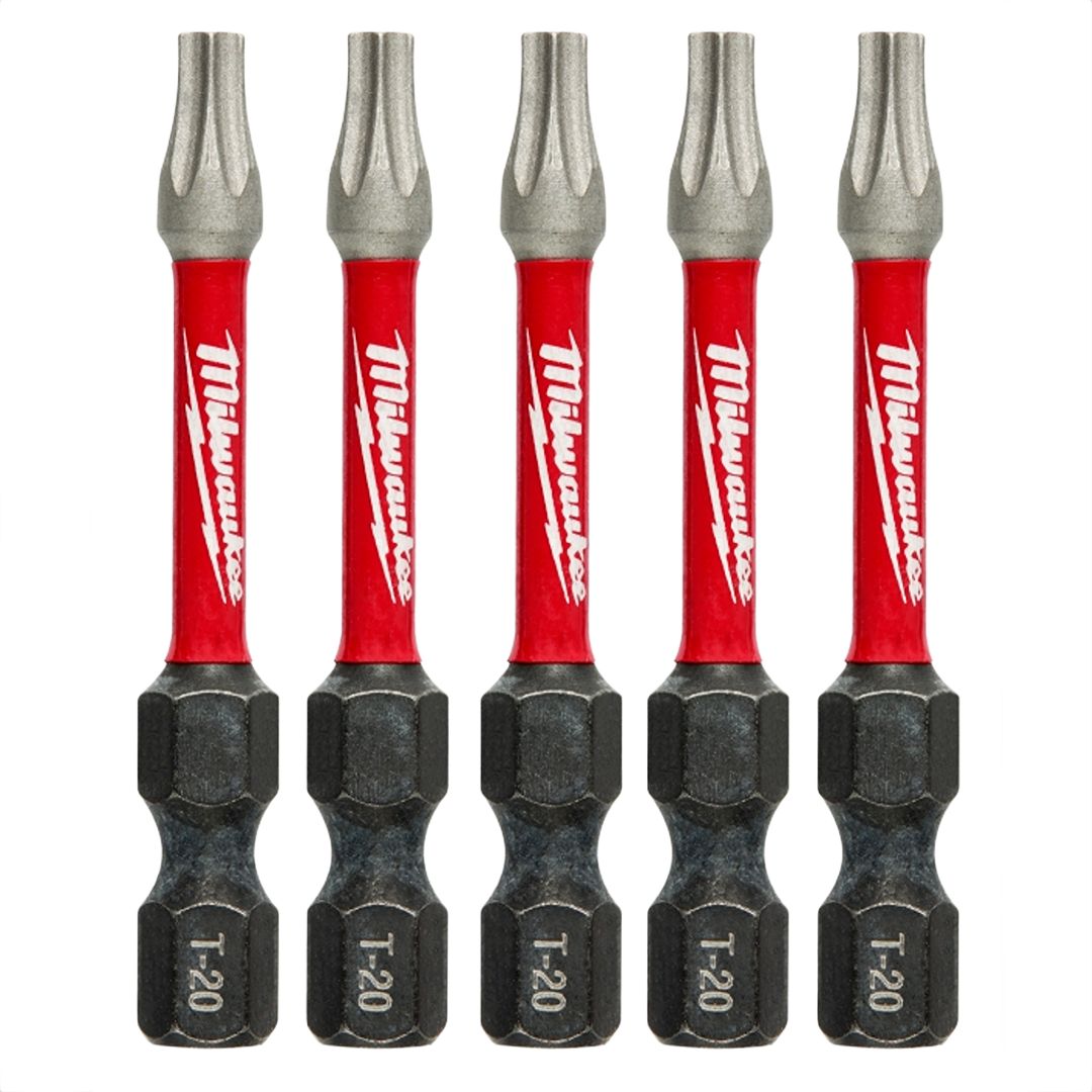 Set of five 2-inch T20 Milwaukee insert TORX driver bits for power tool accessories and home improvement under $50 collection