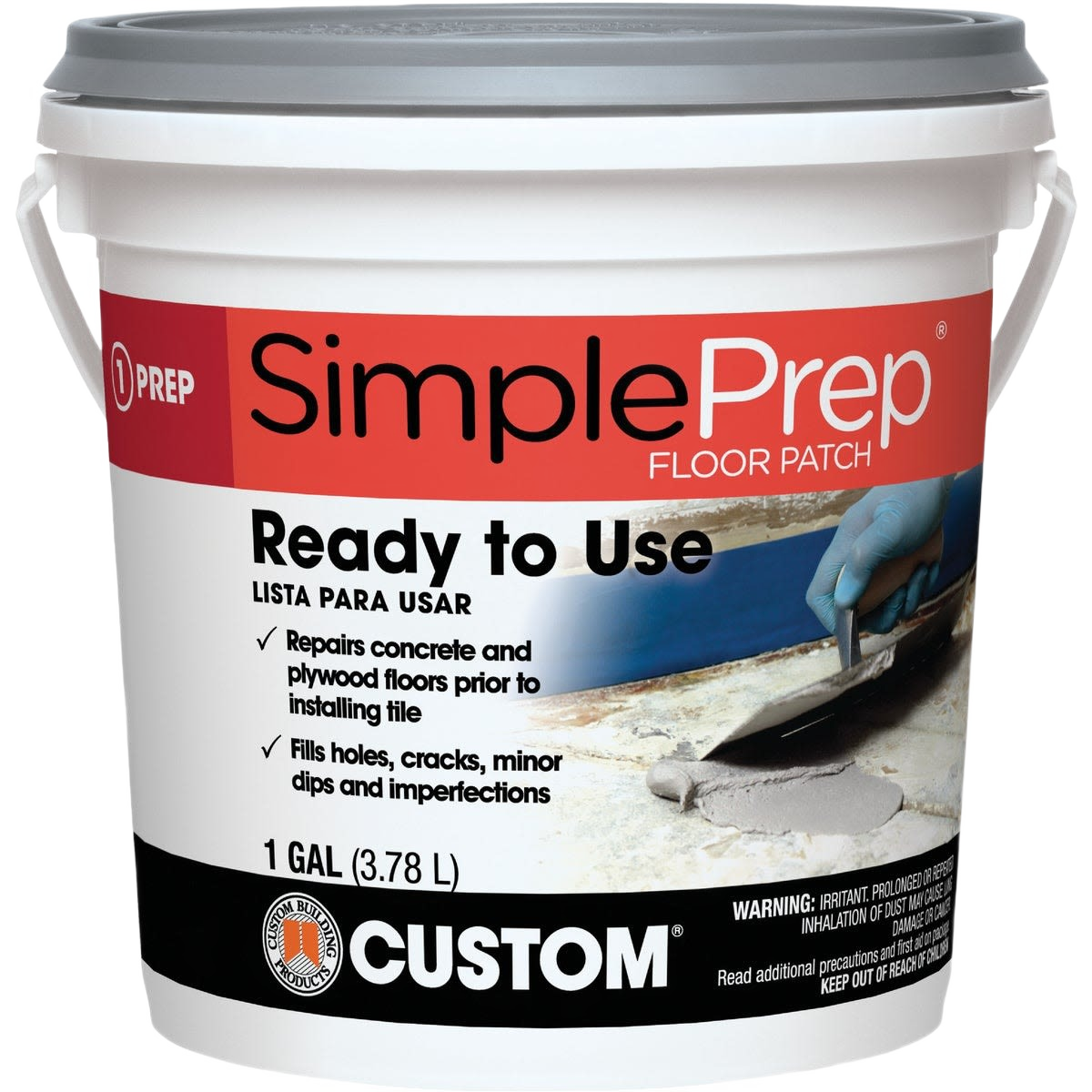 1-gallon container of gray pre-mixed floor patch for repairing concrete and plywood floors in flooring projects