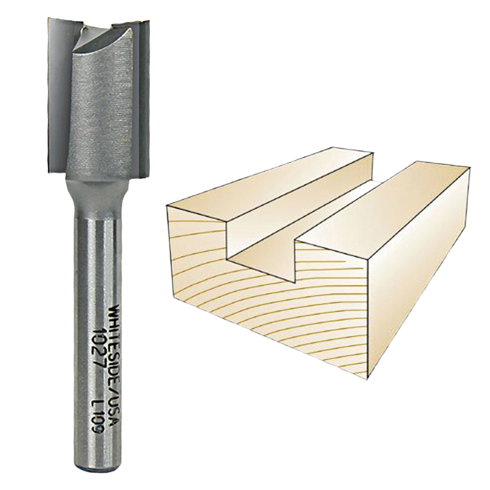 Carbide straight router bit for woodworking with groove cut illustration, part of tool and drill bit accessories