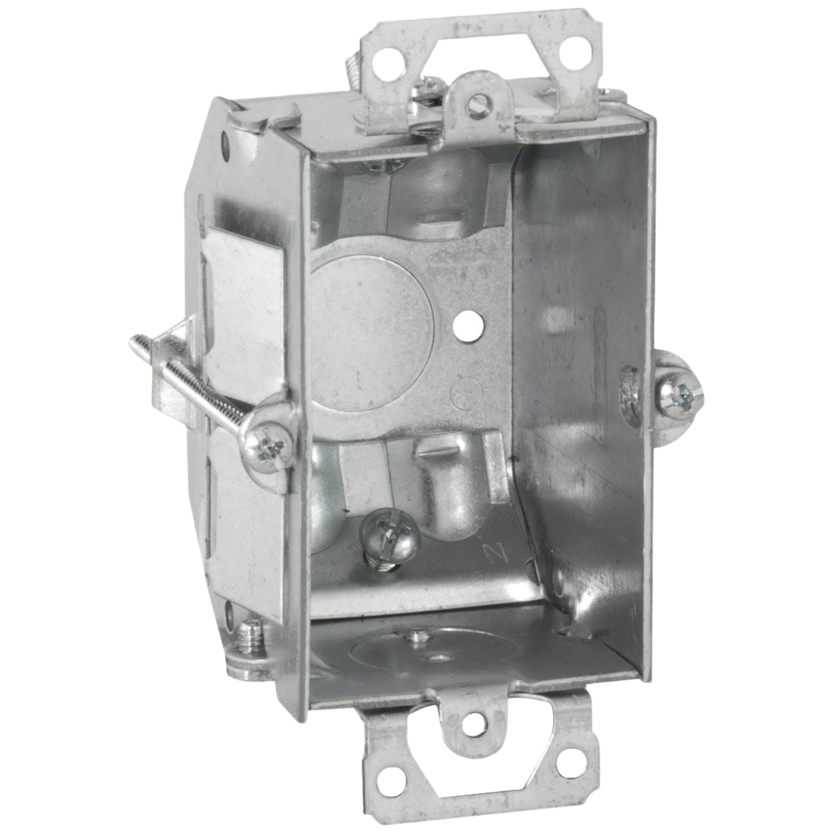 Steel 1-gang beveled electrical box for installing switches and outlets in home improvement projects