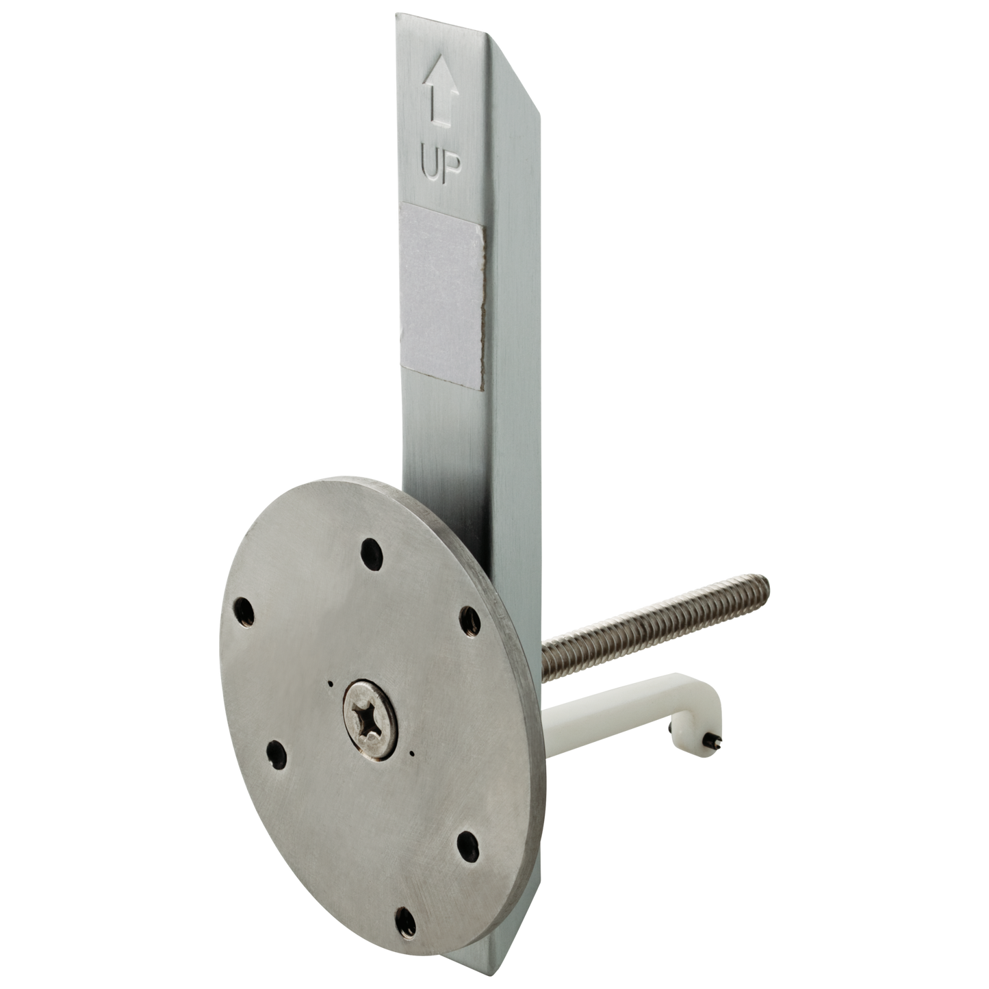 Silver metal grab bar wall anchor with mounting plate and threaded bolt for secure home improvement installation