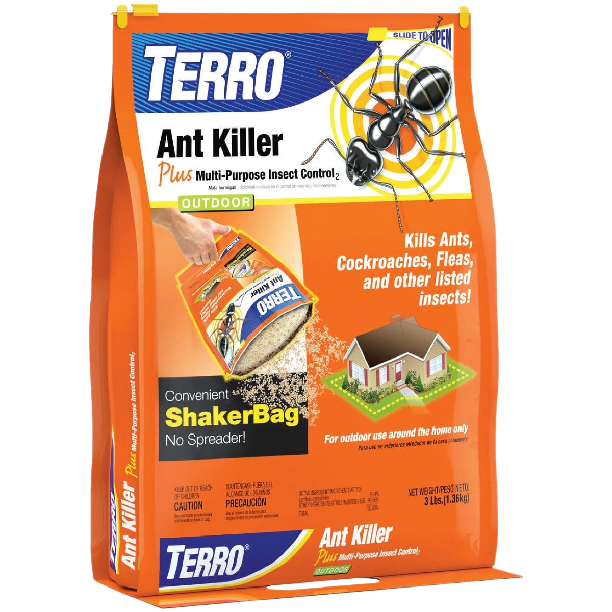 Terro ant killer granules for outdoor use targeting ants, cockroaches, and fleas in lawn and garden pest control
