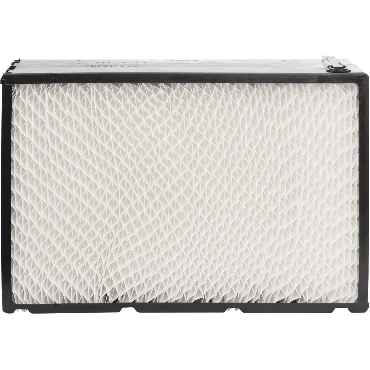 Rectangular humidifier wick filter with white pleated material and black plastic frame for improved air quality