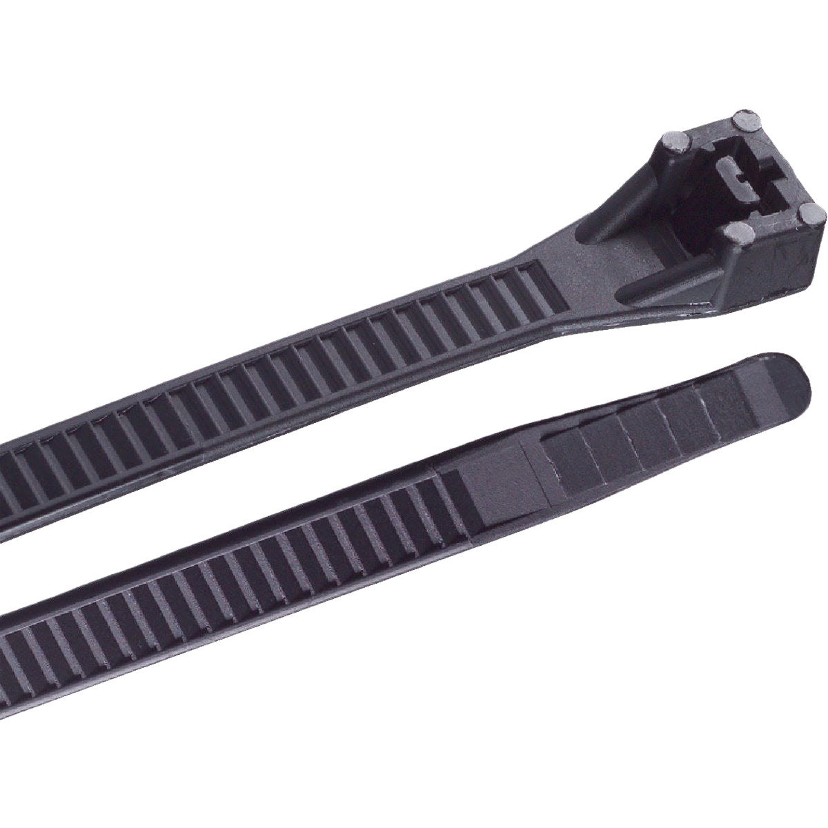 Black ultraviolet cable ties with ridged locking mechanism for electrical and home improvement bundling tasks