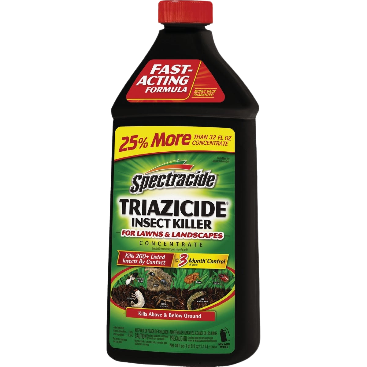Bottle of Spectracide Triazicide insect killer concentrate for lawn pest control and outdoor garden treatment under $50 category