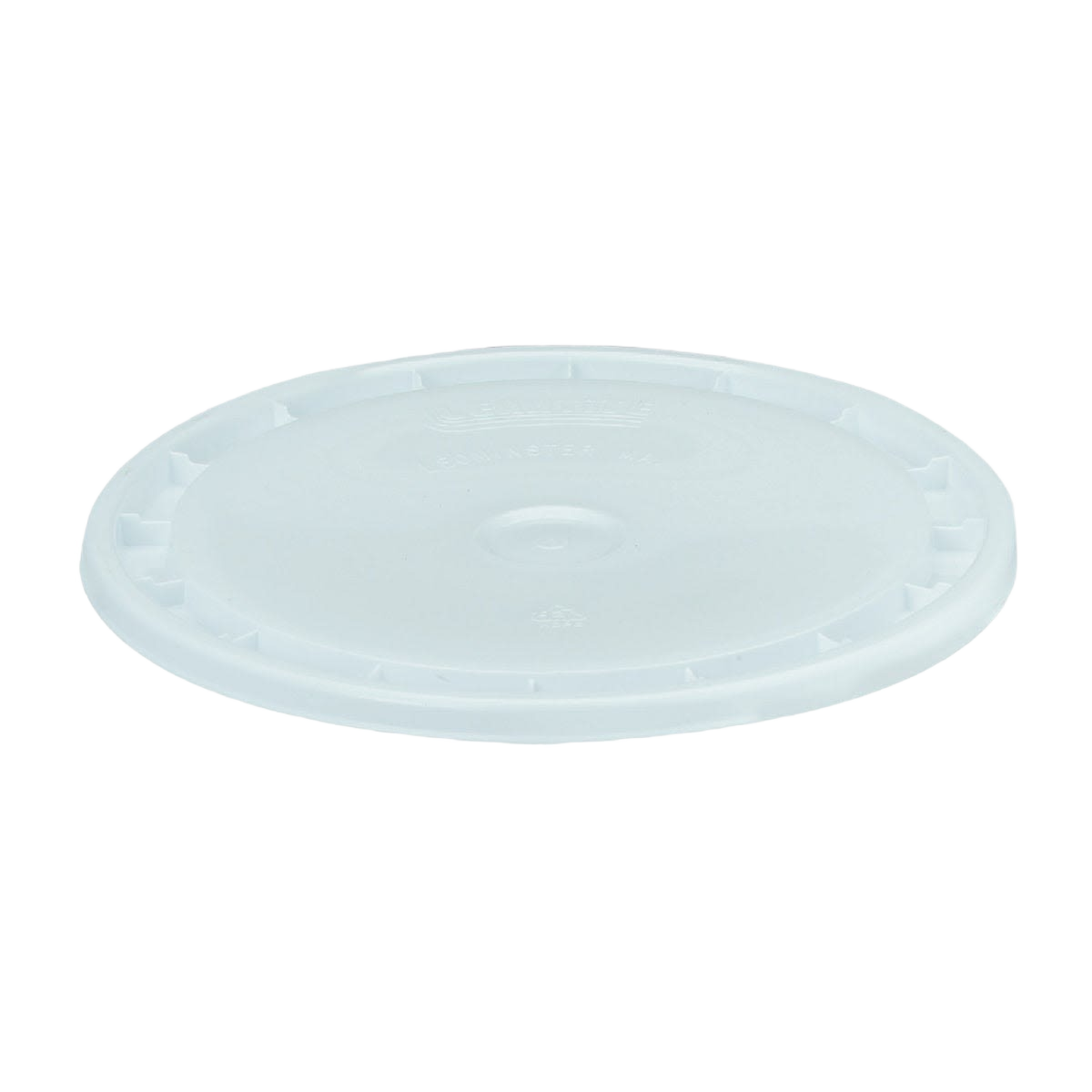 White plastic lid designed to securely snap onto 5-gallon buckets for cleaning and paint supply use