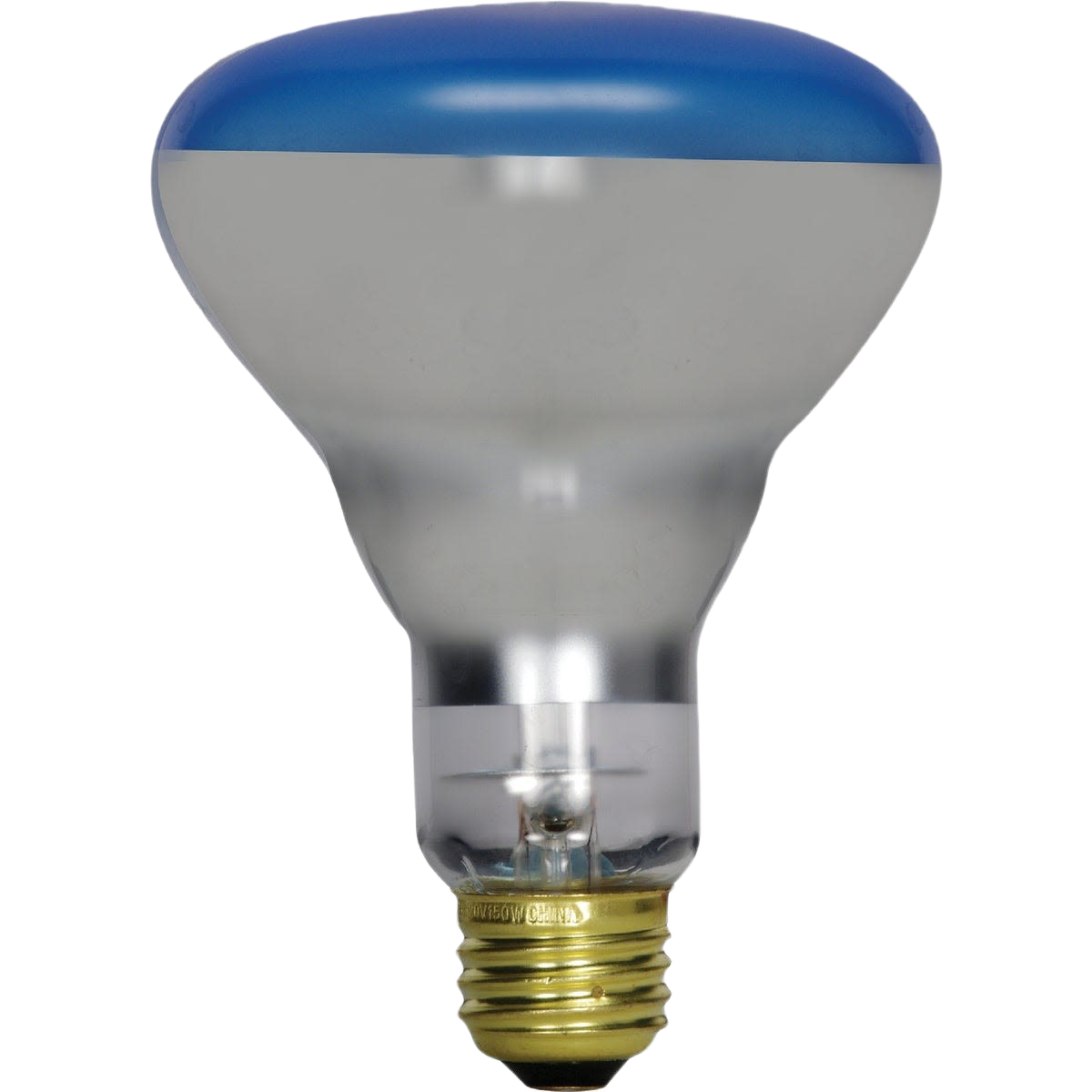 Incandescent R30 plant light bulb with blue-tinted top and brass screw base for lighting and electrical use