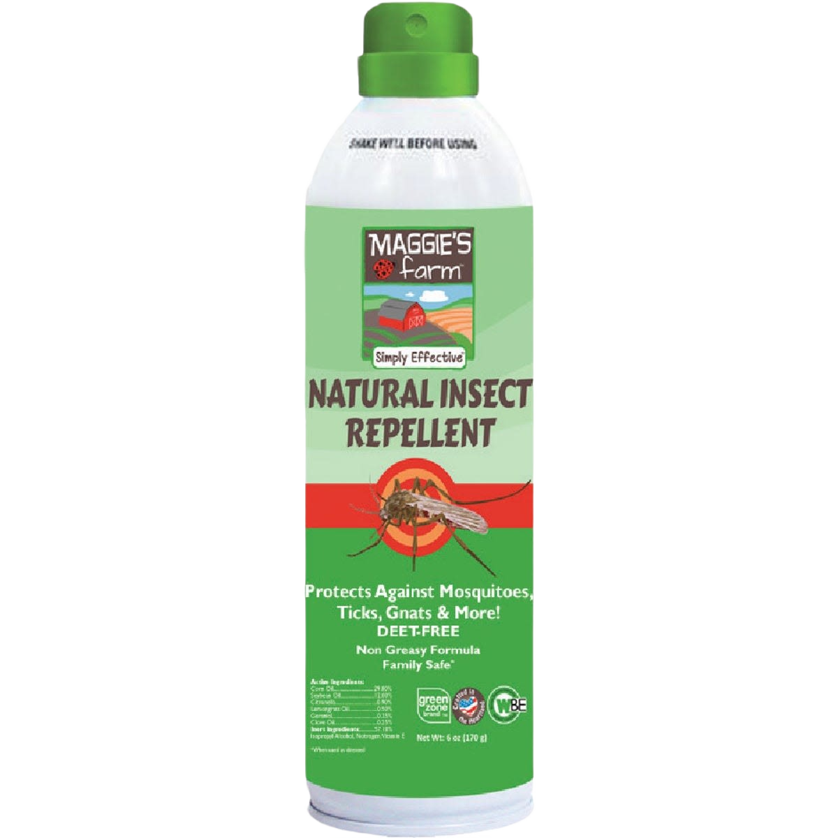 Green spray can of natural insect repellent for mosquitoes, ticks, and gnats in insect and pest control collection