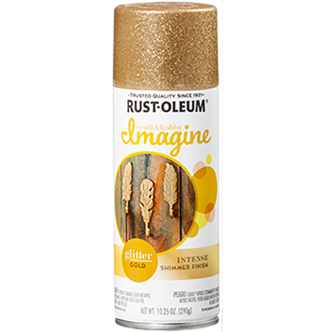 Rust-Oleum glitter gold spray paint can with shimmering finish in specialty paint and home improvement supplies collection