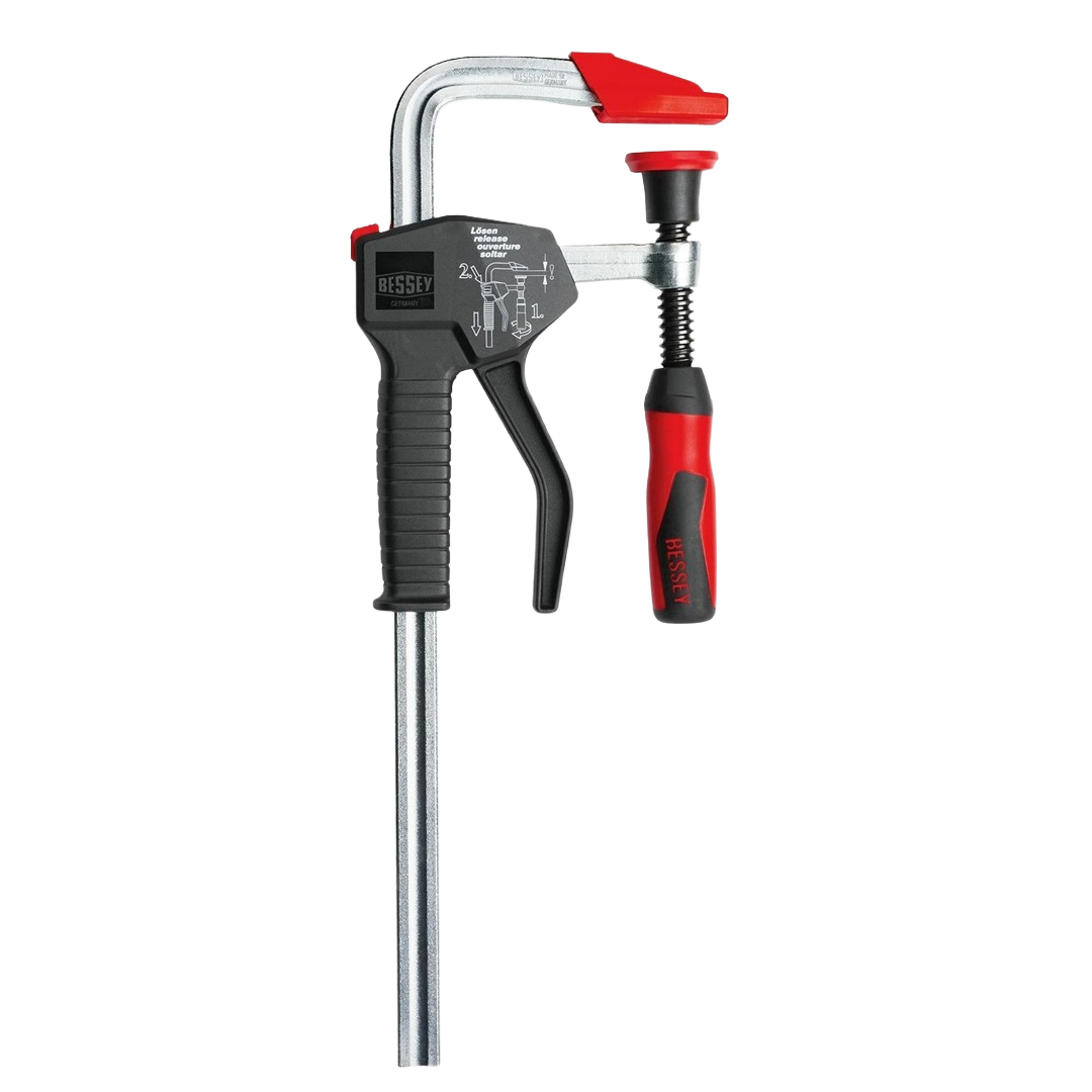 Heavy-duty 12-inch clamp with ergonomic handles and red accents for precision tool and home improvement tasks