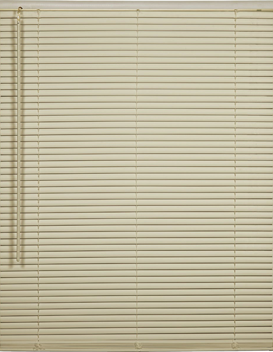 Ivory vinyl cordless mini blind with adjustable slats for light control and home improvement use