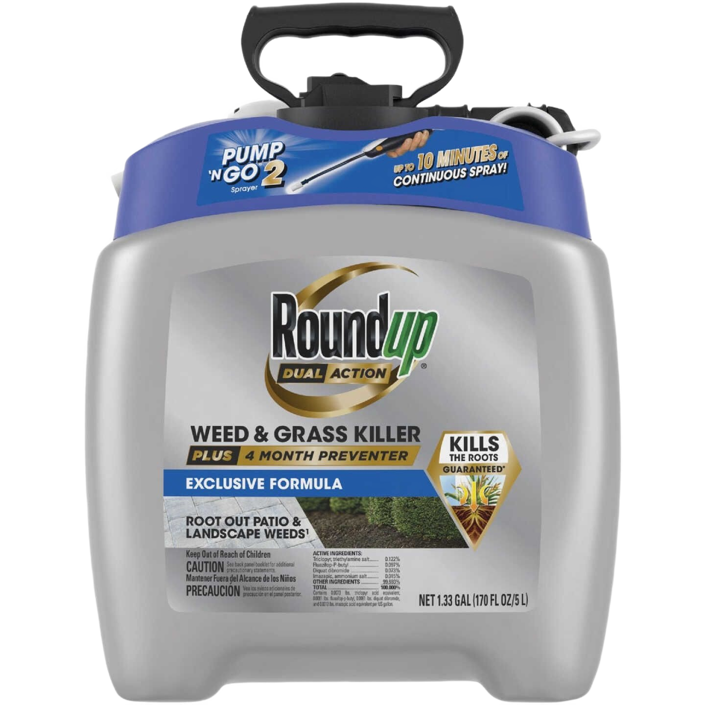 1.33-gallon Roundup weed and grass killer with pump sprayer for lawn care and garden maintenance tasks