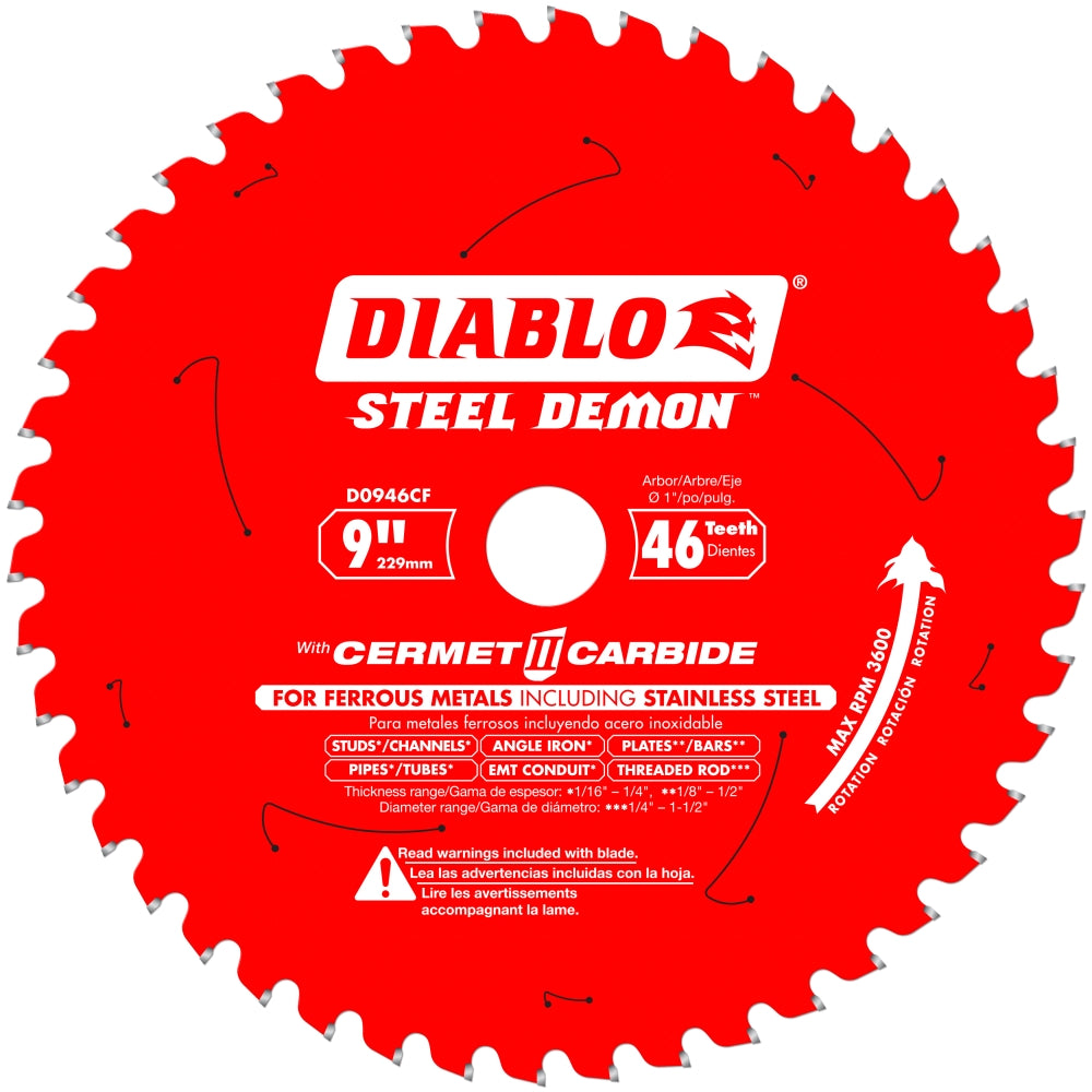 Red 9-inch metal cutting saw blade with 46 cermet teeth for precision ferrous metal cutting in tool accessories collections