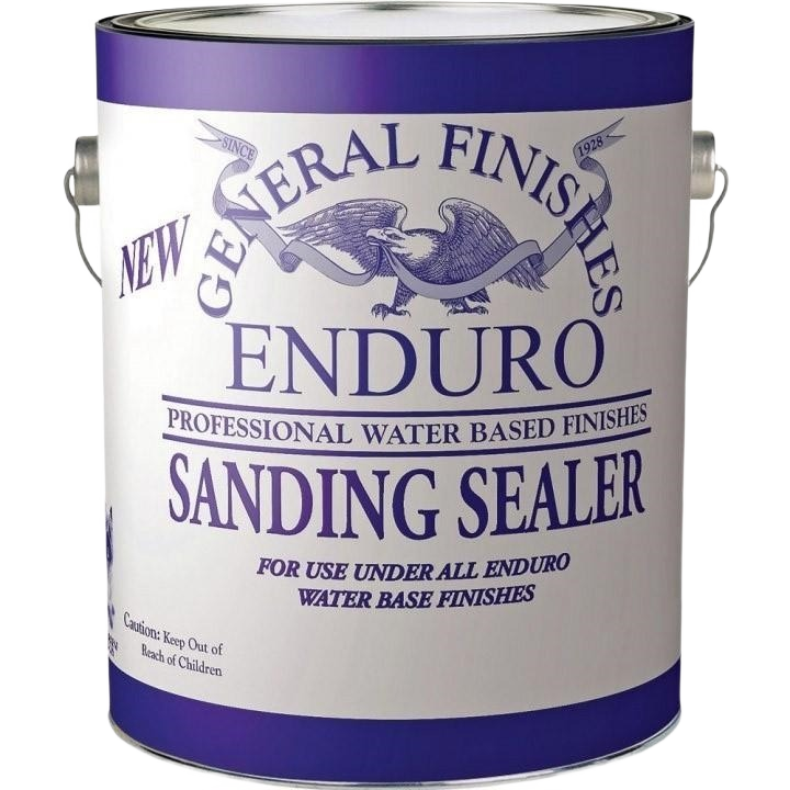 One-gallon container of General Finishes Enduro water-based sanding sealer for wood finishing and home improvement projects