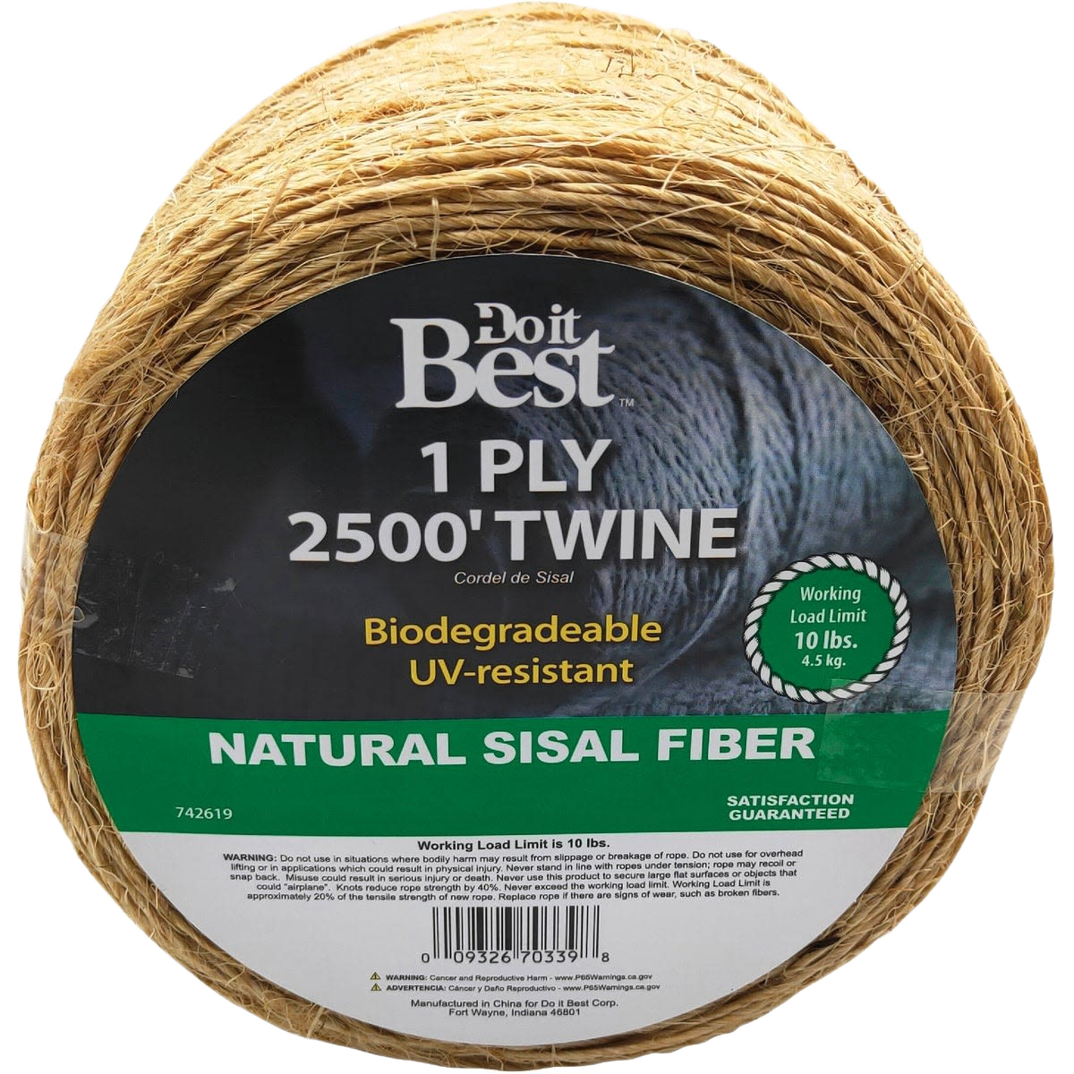 Roll of natural tan sisal fiber twine, biodegradable and UV-resistant, suitable for home improvement tasks