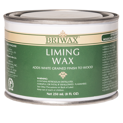 Green metal can of Briwax Liming Wax 8 oz. for white grained wood finish in Stains and Sealers collection