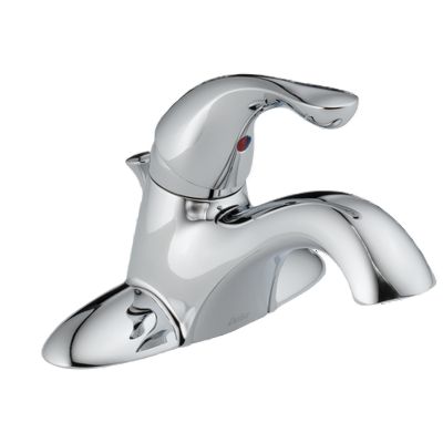 Chrome single handle bathroom faucet with streamlined design for centerset installation and home improvement projects