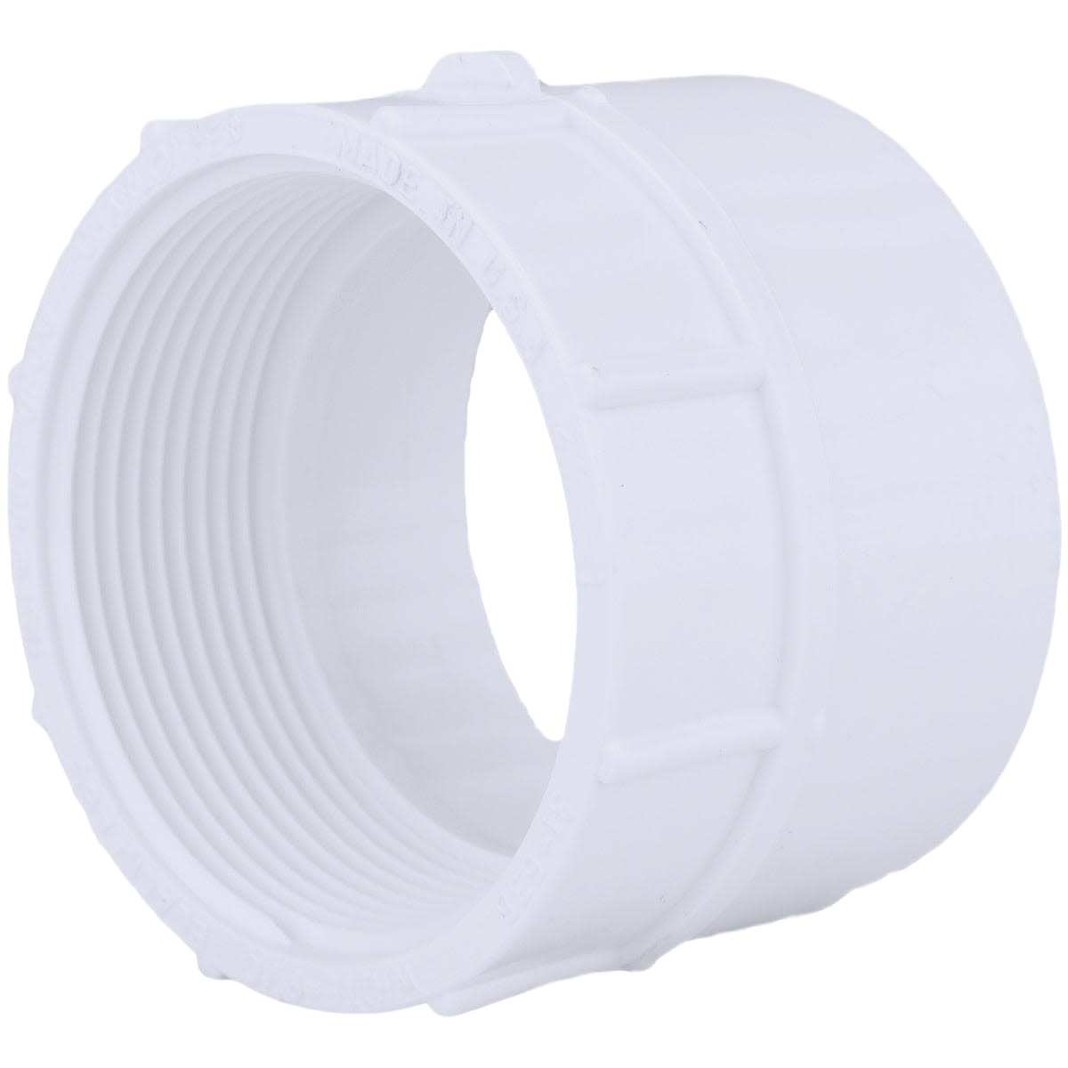 White PVC pipe adapter with threaded fitting for plumbing in Pipes & Fittings and Home Improvement collections under $50