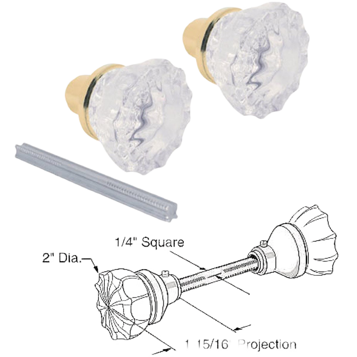 Pair of crystal glass door knobs with brass trim and included mounting hardware for home improvement under $50 category