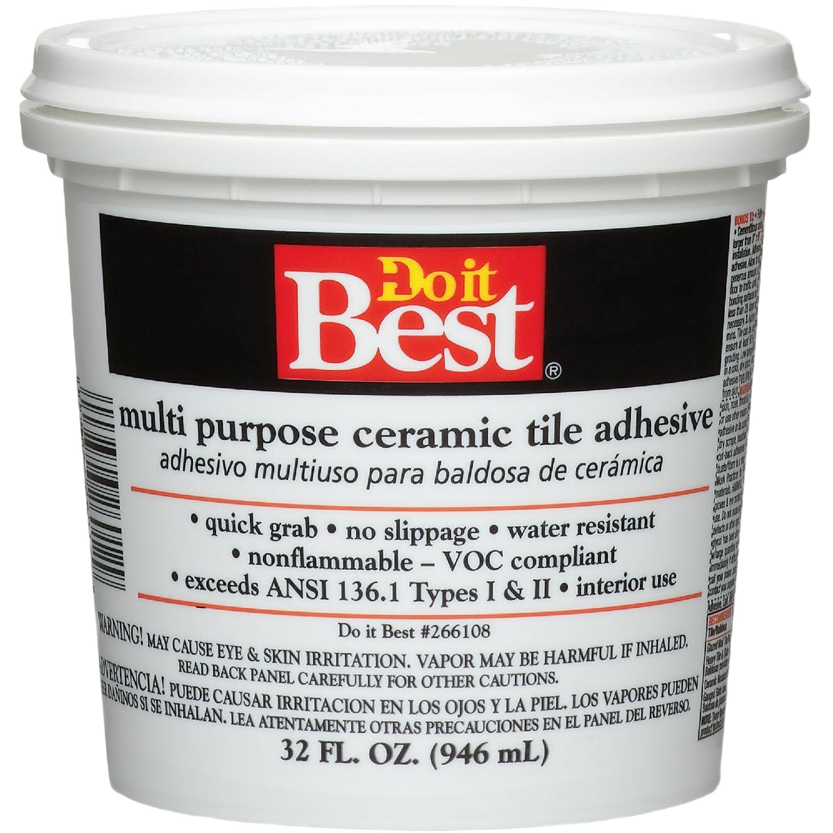 Off-white multipurpose ceramic tile adhesive in 1 quart container for flooring and home improvement projects under $50 collections